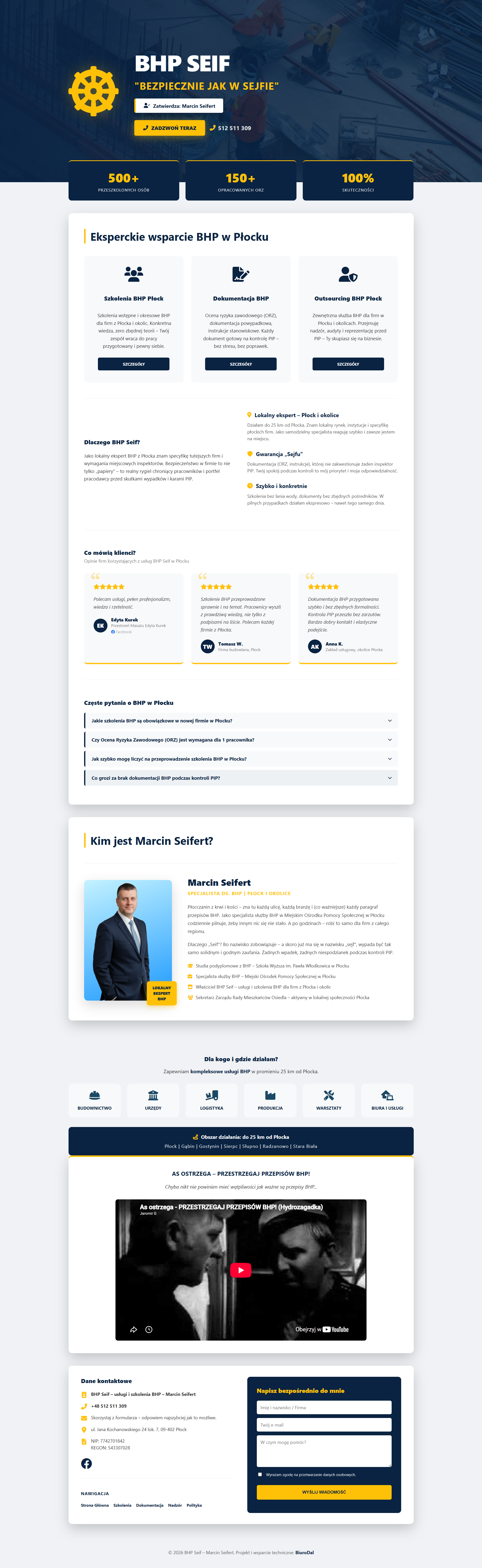 Strona BHP Seif – pełny widok