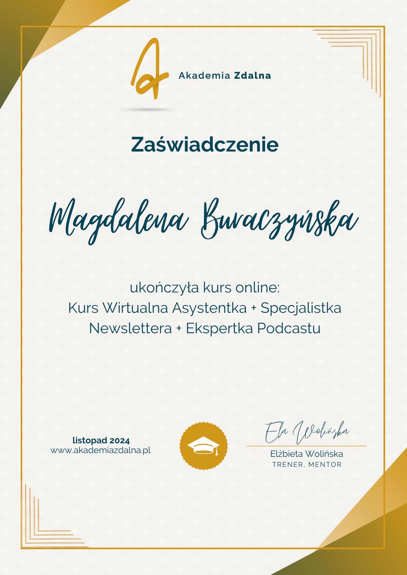 Dyplom ukończenia Akademii Zdalnej